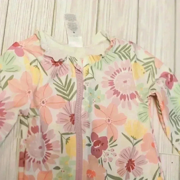 Carter's size 6 months rash guard long sleeve asymmetrical zip pink/yellow/purpl - Picture 3 of 14